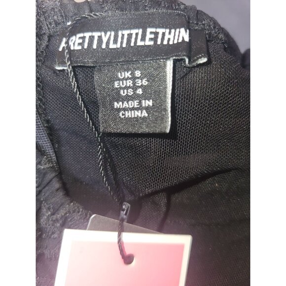 PrettyLittleThing Black Lace Binding Detail Strappy Sheer Jumpsuit Size 4 - Picture 8 of 8